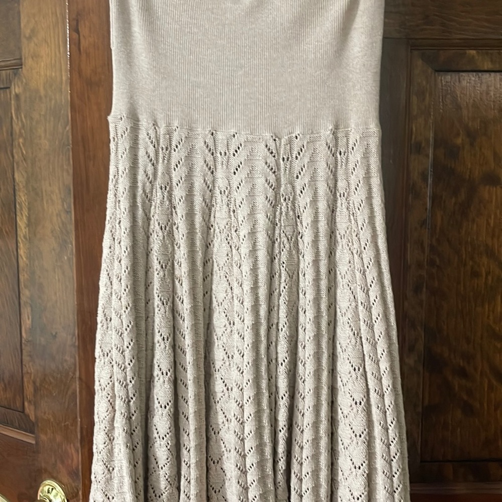 Anthropologie Moth Crochet Midi Skirt Knit Tan Foldover Waistband Stretch Small